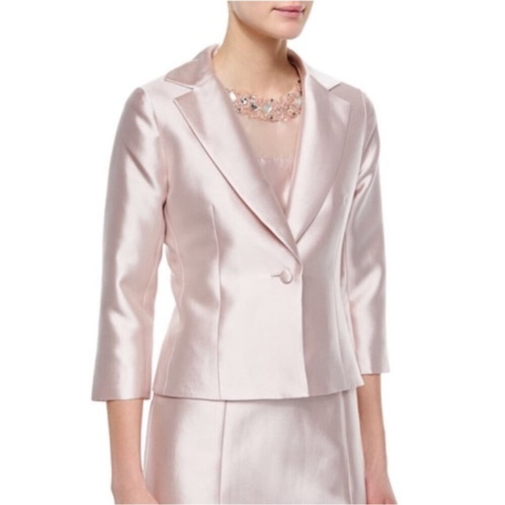 Teri Jon by Rickie Freeman Blush Pink Cocktail Formal Satin 2-Piece Suit 12 - Picture 13 of 13
